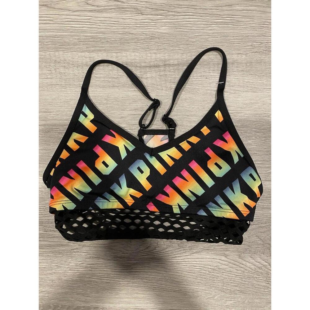 Victoria Secret PINK Sports Bra Womens XS Black Pink Strappy Adjustable